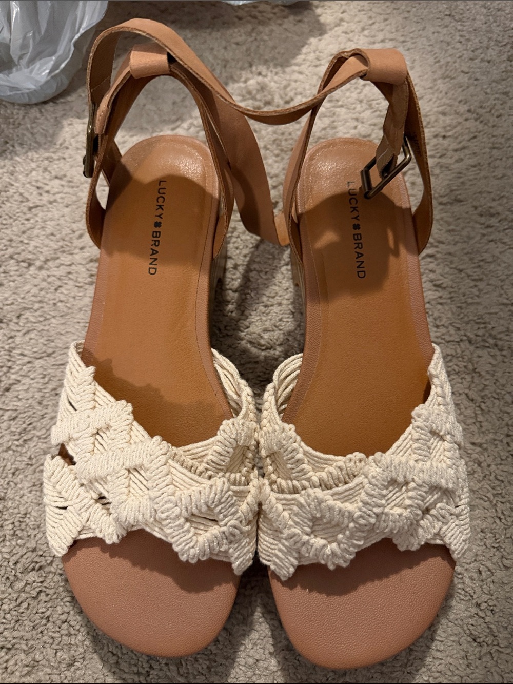 Lucky Brand Cream Braided Slingback Sandals with Tan Straps